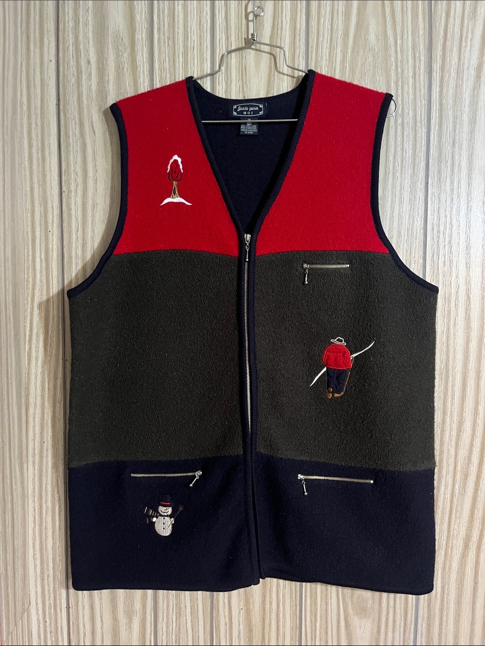 Vintage Juste Pour Moi 100% Wool Ski Chalet Embroidered Vest - Size 2X